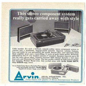 1967 Arvin Stereo Model 68P79 Stereo Component System Vintage Magazine Print Ad
